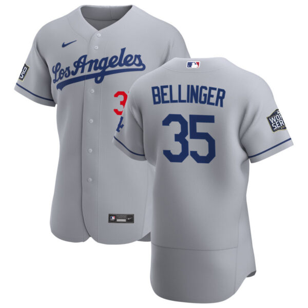 Los Angeles Dodgers #35 Cody Bellinger Men's Nike Gray Road 2020 World Series Bound Authentic Team MLB Jersey