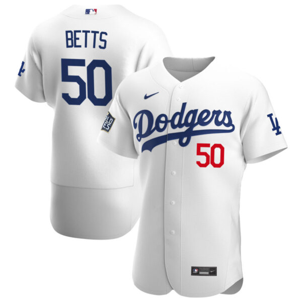 Los Angeles Dodgers #50 Mookie Betts Men's Nike White Home 2020 World Series Bound Authentic Player MLB Jersey