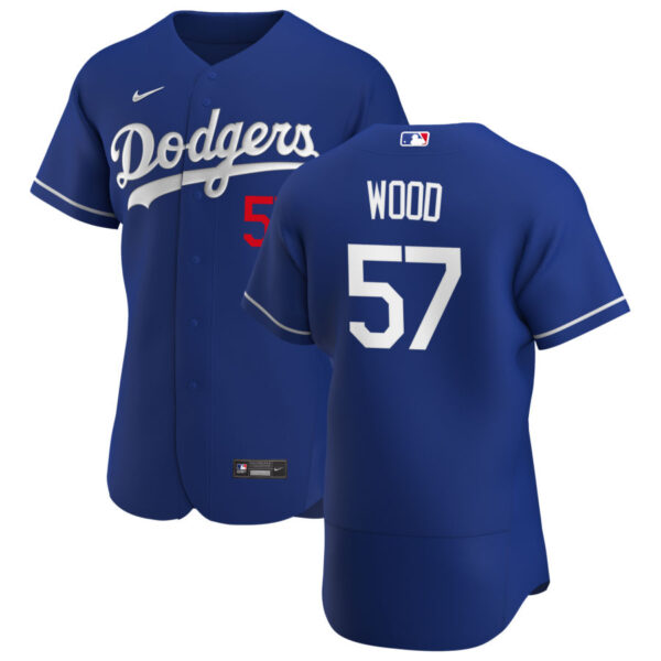 Los Angeles Dodgers #57 Alex Wood Men's Nike Royal Alternate 2020 Authentic Player MLB Jersey