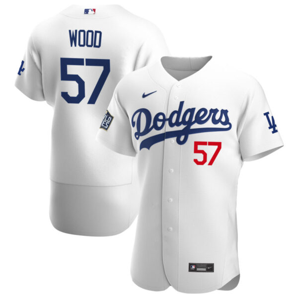 Los Angeles Dodgers #57 Alex Wood Men's Nike White Home 2020 World Series Bound Authentic Player MLB Jersey