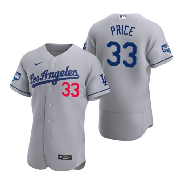 Los Angeles Dodgers 33 David Price Gray 2020 World Series Champions Road Authentic Jersey