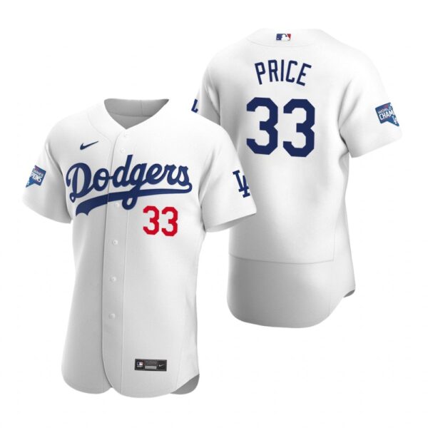 Los Angeles Dodgers 33 David Price White 2020 World Series Champions Authentic Jersey