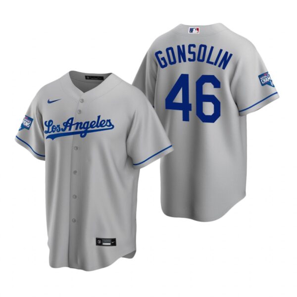 Los Angeles Dodgers 46 Tony Gonsolin Gray 2020 World Series Champions Road Replica Jersey