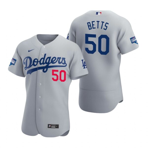 Los Angeles Dodgers 50 Mookie Betts Gray 2020 World Series Champions Authentic Jersey