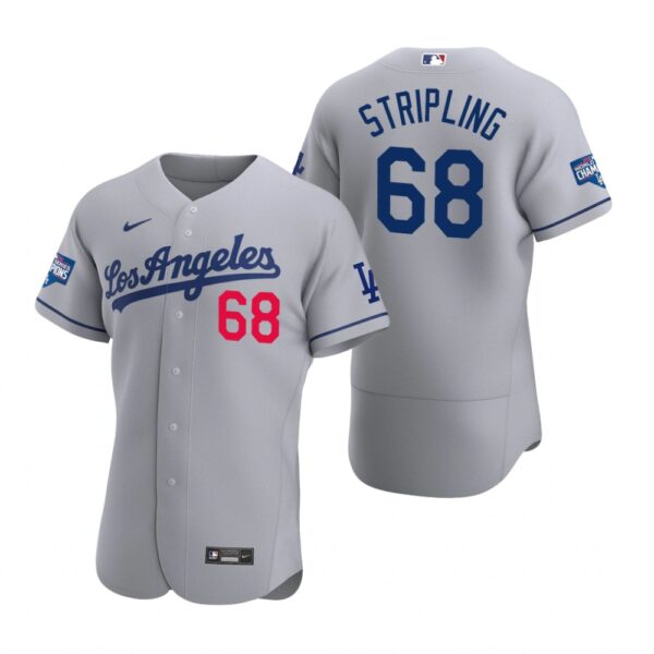 Los Angeles Dodgers 68 Ross Stripling Gray 2020 World Series Champions Road Authentic Jersey