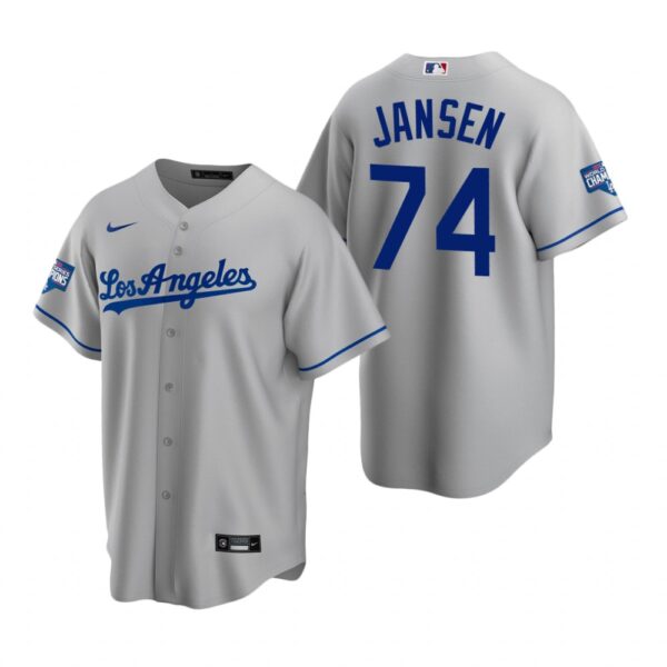 Los Angeles Dodgers 74 Kenley Jansen Gray 2020 World Series Champions Road Replica Jersey