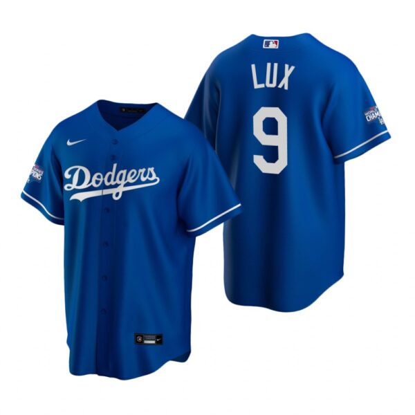 Los Angeles Dodgers 9 Gavin Lux Royal 2020 World Series Champions Replica Jersey