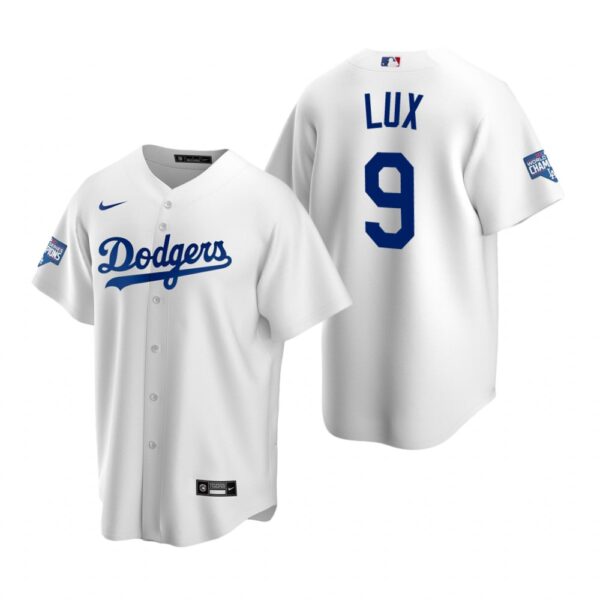 Los Angeles Dodgers 9 Gavin Lux White 2020 World Series Champions Replica Jersey