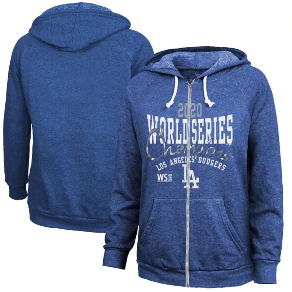 Los Angeles Dodgers Women's 2020 World Series Champions Roaring Success Tri-Blend Full-Zip Hoodie Royal