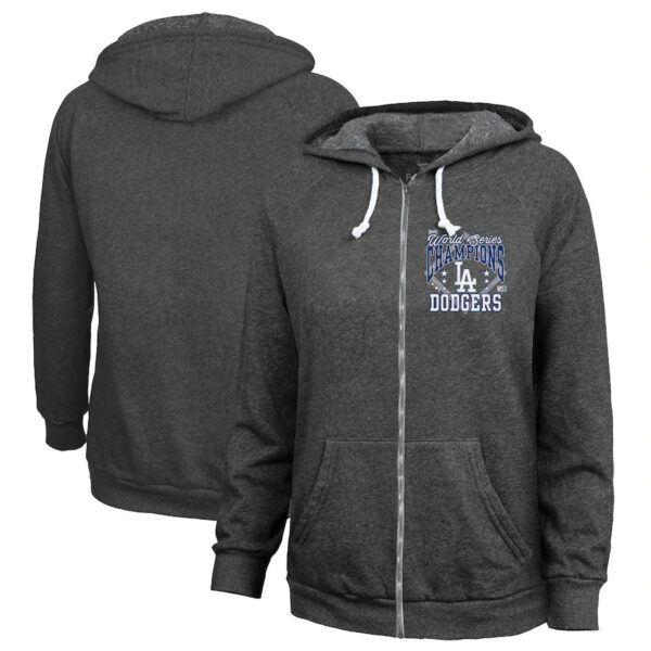 Los Angeles Dodgers Women's 2020 World Series Champions Victory Tri-Blend Full-Zip Hoodie Charcoal