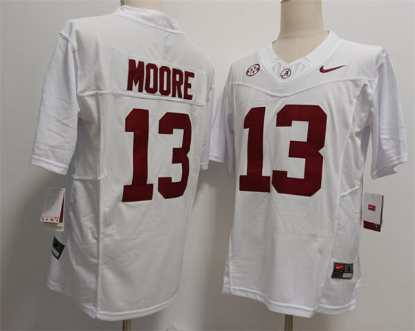 Men's Alabama Crimson Tide #13 Malachi Moore White F.U.S.E Stitched Football Jersey