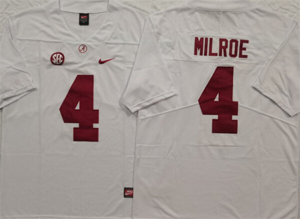 Men's Alabama Crimson Tide #4 Jalen Milroe White F.U.S.E Stitched Football Jersey