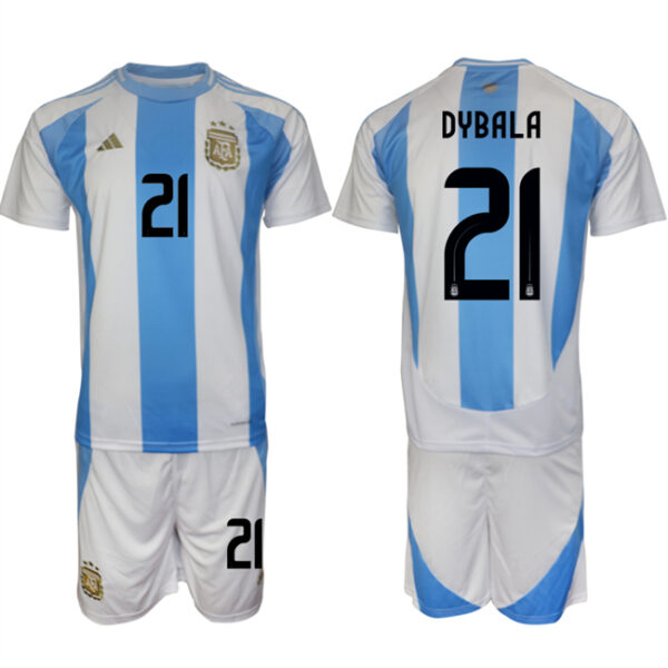 Men's Argentina #21 Dybala White Blue 2024-25 Home Soccer Jersey