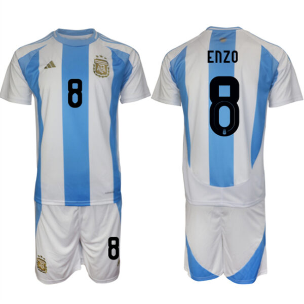 Men's Argentina #8 Enzo White Blue 2024-25 Home Soccer Jersey