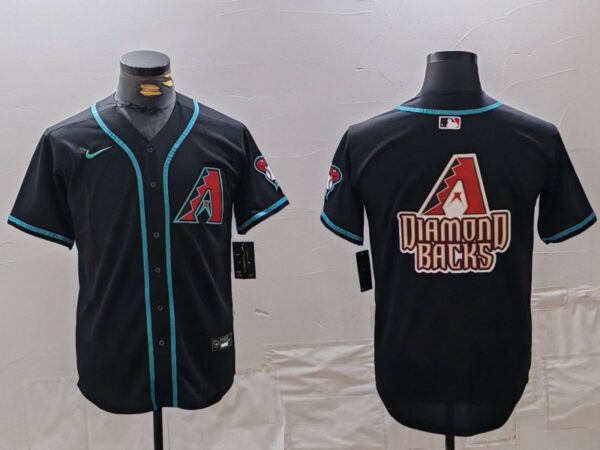 Men's Arizona Diamondbacks Black Team Big Logo Cool Base Stitched Baseball Jerseys