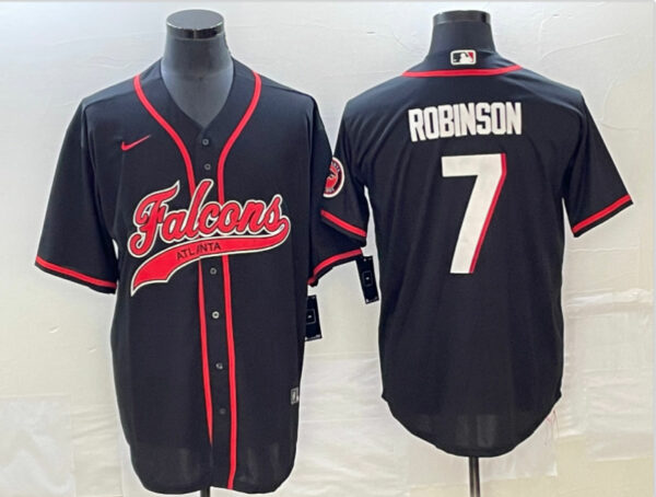 Men's Atlanta Falcons #7 Bijan Robinson Black With Patch Cool Base Stitched Baseball Jersey