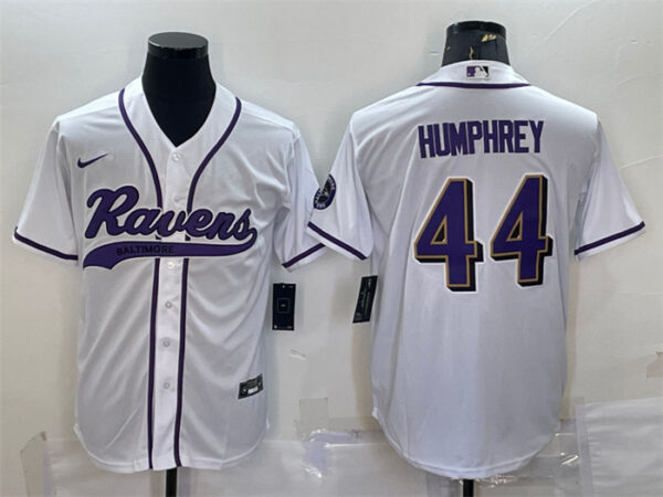 Men's Baltimore Ravens #44 Marlon Humphrey White With Patch Cool Base Stitched Baseball Jersey