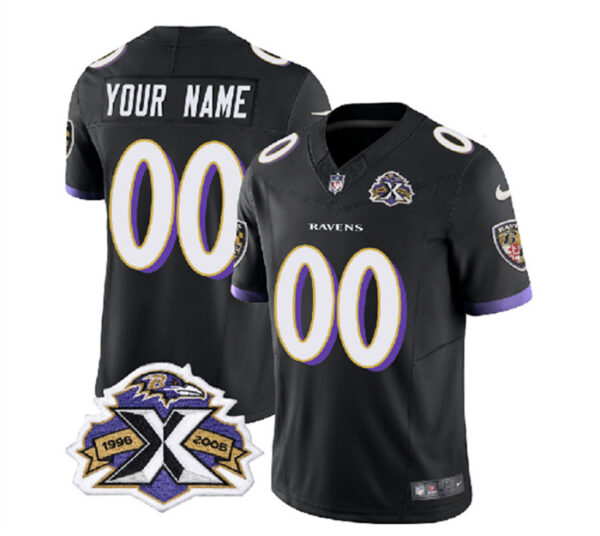 Men's Baltimore Ravens Active Player Custom Black 2023 F.U.S.E With Patch Throwback Vapor Limited Jersey