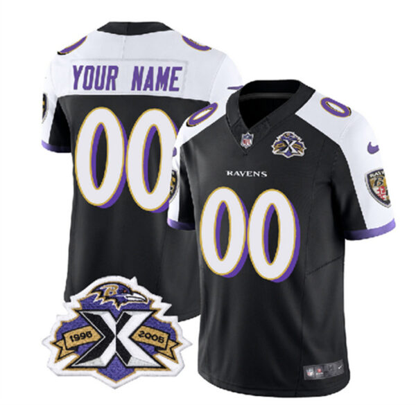 Men's Baltimore Ravens Active Player Custom Black White 2023 F.U.S.E With Patch Throwback Vapor Limited Jersey