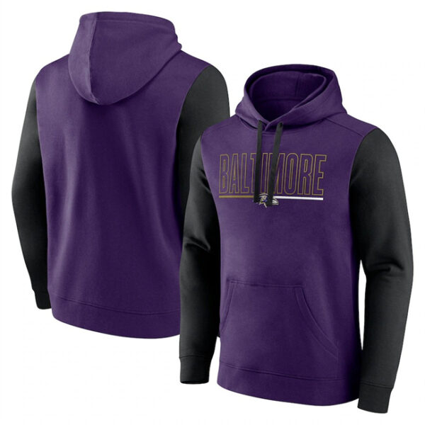 Men's Baltimore Ravens Purple Black Outline Pullover Hoodie