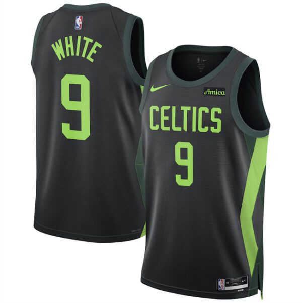 Men's Boston Celtics #9 Derrick White Black 2024 25 City Edition Stitched Basketball Jersey