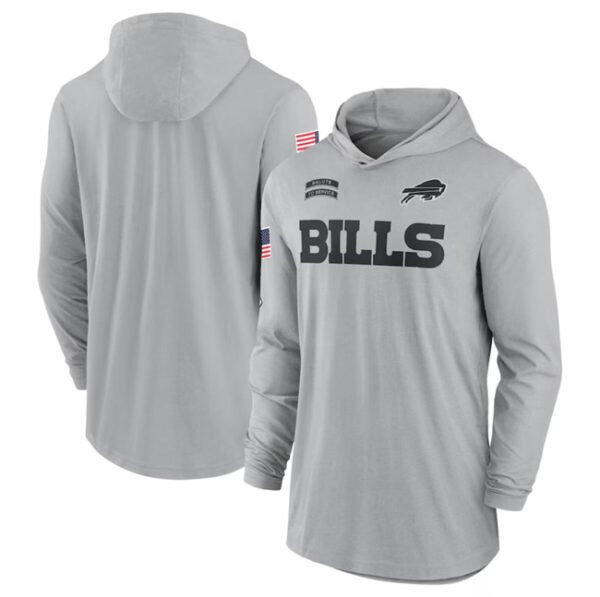 Men's Buffalo Bills 2024 Gray Salute To Service Lightweight Performance Long Sleeve Hooded T-Shirt