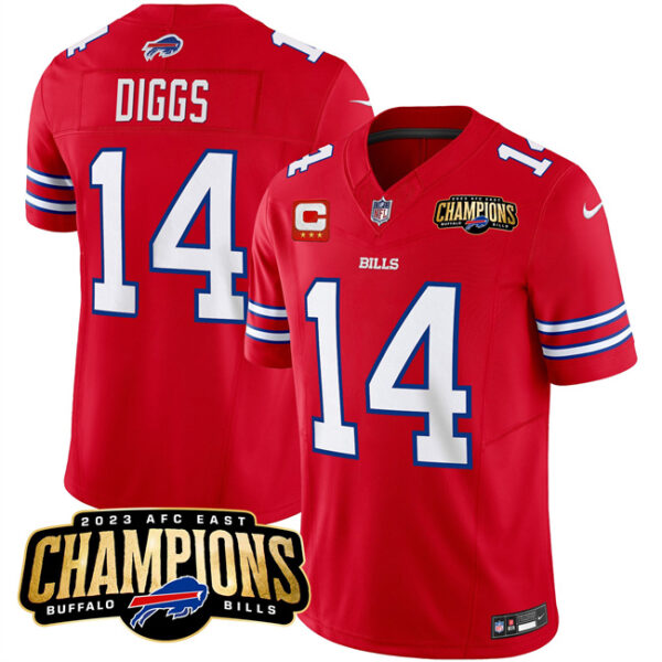 Men's Buffalo Bills #14 Stefon Diggs Red 2023 F.U.S.E. AFC East Champions With 3-Star C Ptach Stitched Football Jersey