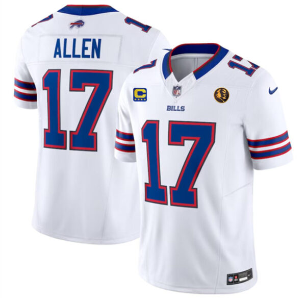 Men's Buffalo Bills #17 Josh Allen White 2023 F.U.S.E. With 4-Star C Ptach And John Madden Patch Vapor Limited Stitched Football Jersey