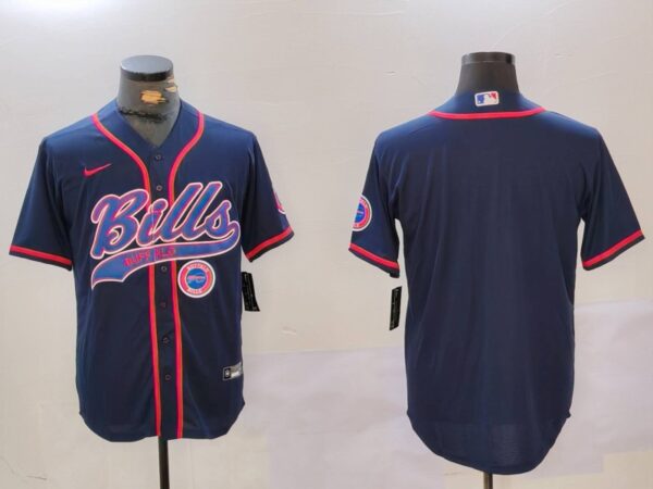 Men's Buffalo Bills Blank Navy Team Cool Base Stitched Baseball Jersey