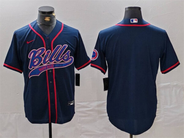 Men's Buffalo Bills Blank Navy With Patch Cool Base Stitched Baseball Jersey