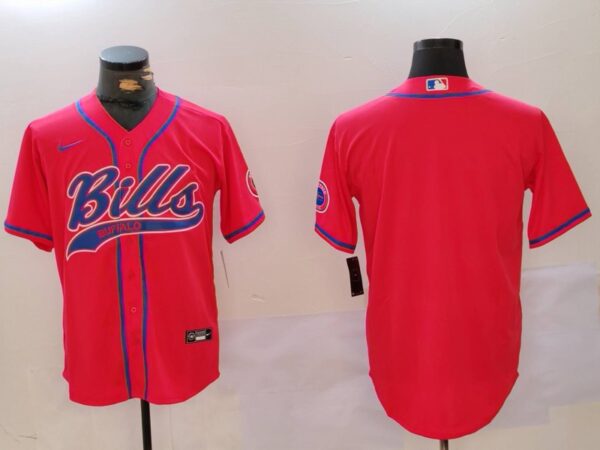 Men's Buffalo Bills Red Team Blank Cool Base Stitched Baseball Jersey