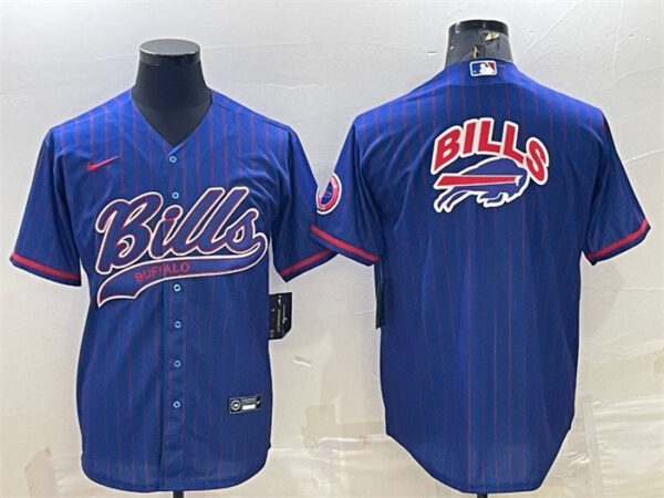 Men's Buffalo Bills Royal Team Big Logo With Patch Cool Base Stitched Baseball Jersey