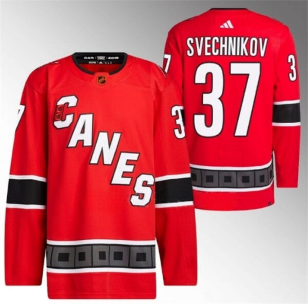 Men's Carolina Hurricanes #37 Andrei Svechnikov 2022 23 Reverse Retro Red Stitched Jersey