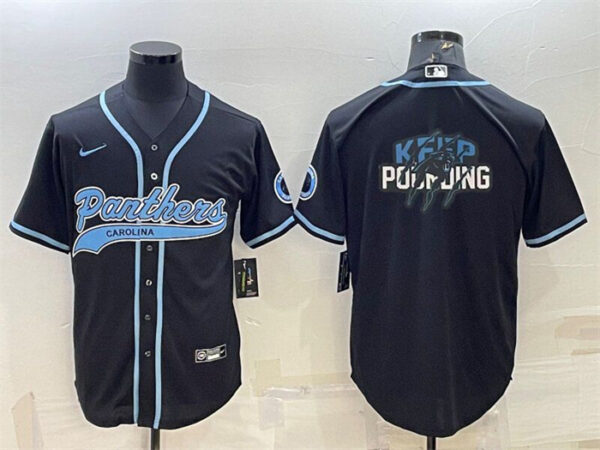 Men's Carolina Panthers Black Team Big Logo With Patch Cool Base Stitched Baseball Jersey