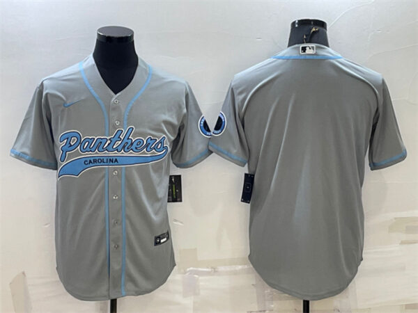 Men's Carolina Panthers Blank Grey With Patch Cool Base Stitched Baseball Jersey