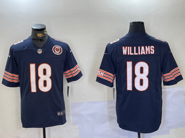 Men's Chicago Bears #18 Caleb Williams Navy 2024 Draft F.U.S.E. Vapor Stitched Football Jersey