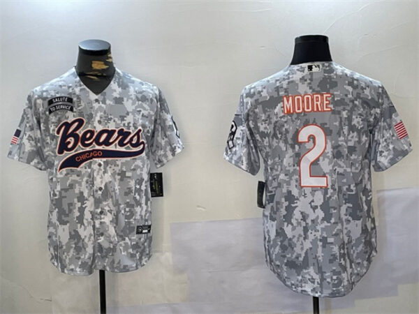 Men's Chicago Bears #2 DJ Moore 2024 Arctic Camo Salute To Service Stitched Baseball Jersey