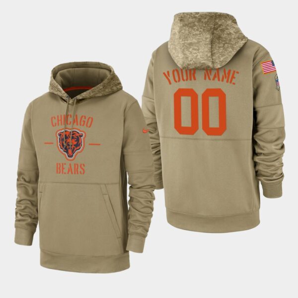 Men's Chicago Bears Custom 2019 Salute to Service Sideline Therma Pullover Hoodie - Tan