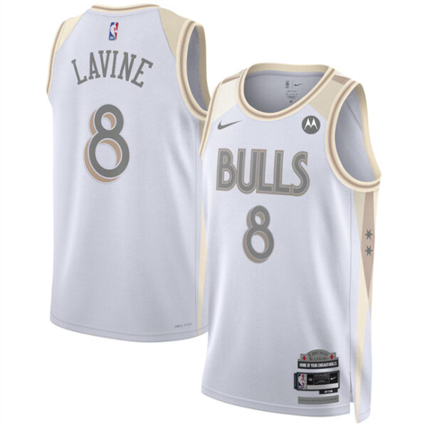 Men's Chicago Bulls #8 Zach LaVine White 2024 25 City Edition Stitched Basketball Jersey