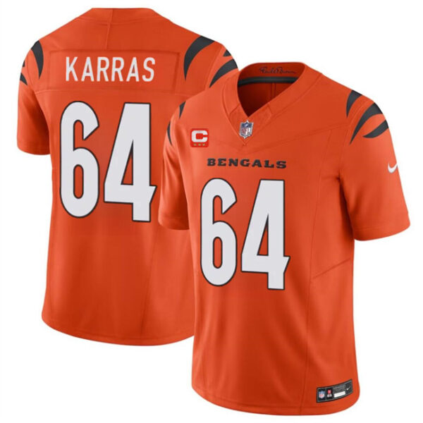 Men's Cincinnati Bengals #64 Ted Karras Orange 2024 F.U.S.E With 3-Star C Patch Vapor Untouchable Limited Stitched Jersey