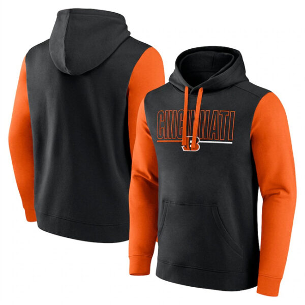 Men's Cincinnati Bengals Black Orange Outline Pullover Hoodie