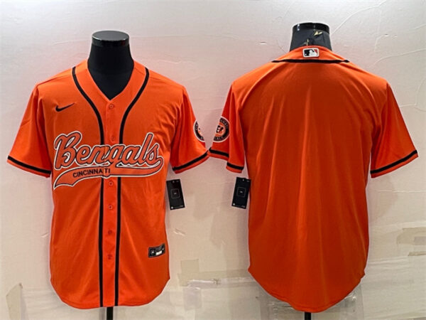 Men's Cincinnati Bengals Blank Orange With Patch Cool Base Stitched Baseball Jersey