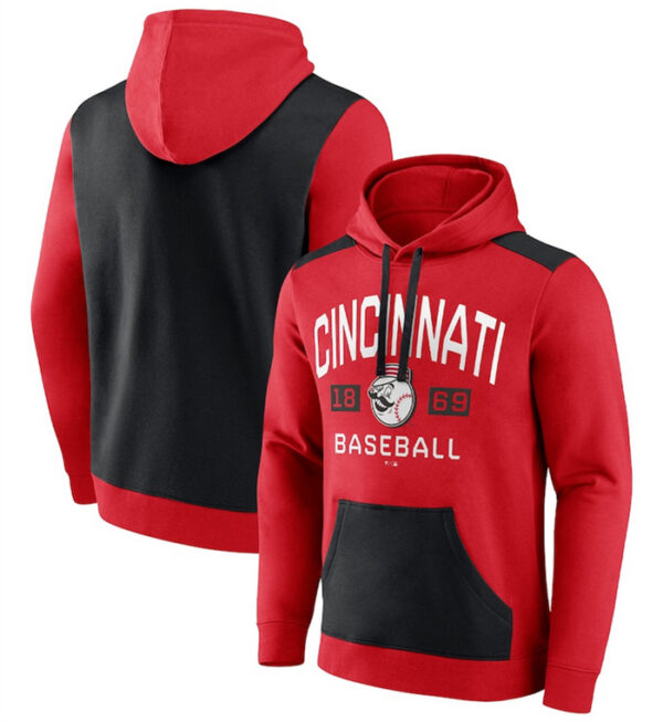 Men's Cincinnati Reds Red Black Chip In Pullover Hoodie