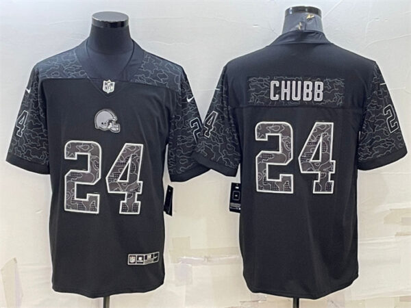 Men's Cleveland Browns #24 Nick Chubb Black Reflective Limited Stitched Jerseys