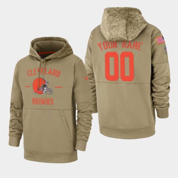 Men's Cleveland Browns Custom 2019 Salute to Service Sideline Therma Pullover Hoodie - Tan