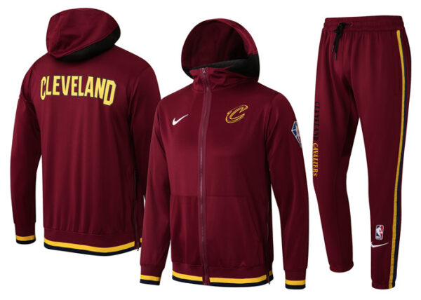 Men's Cleveland Cavaliers 75th Anniversary Burgundy Performance Showtime Full-Zip Hoodie Jacket And Pants Suit