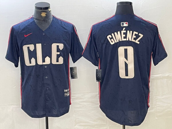 Men's Cleveland Guardians #0 Andrés Giménez Navy 2024 City Connect Limited Stitched jerseys