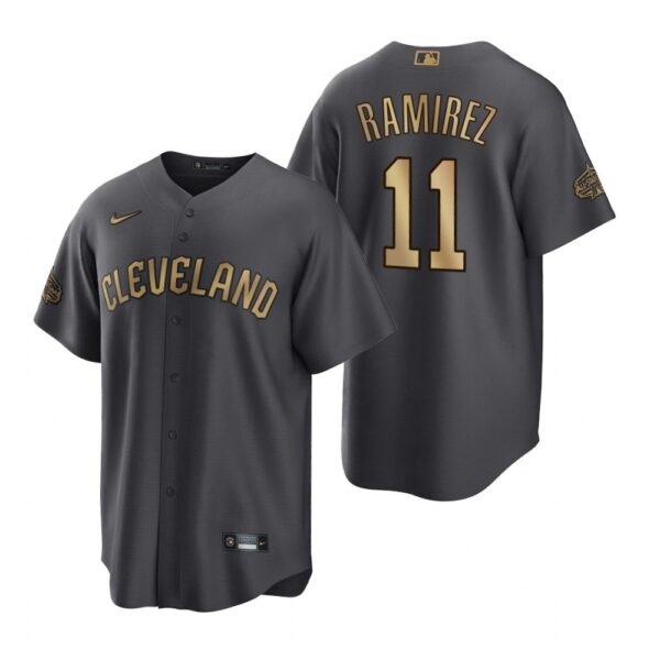 Men's Cleveland Guardians #11 José Ramírez 2022 All-Star Charcoal Cool Base Stitched Baseball Jersey