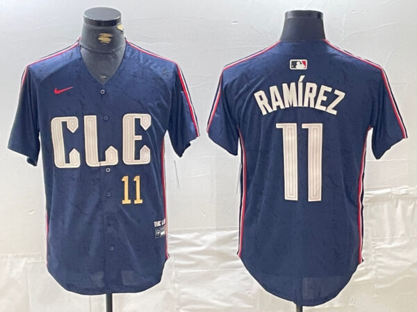 Men's Cleveland Guardians #11 José Ramírez Navy 2024 City Connect Limited Stitched Baseball Jerseys