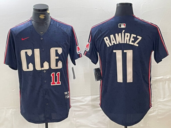 Men's Cleveland Guardians #11 José Ramírez Navy 2024 City Connect Limited Stitched Baseball Jersey